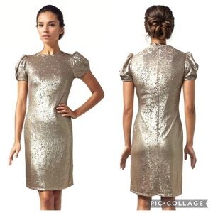 Rene Ruiz Puff Sleeve Sequins Mini Dress Gold 4